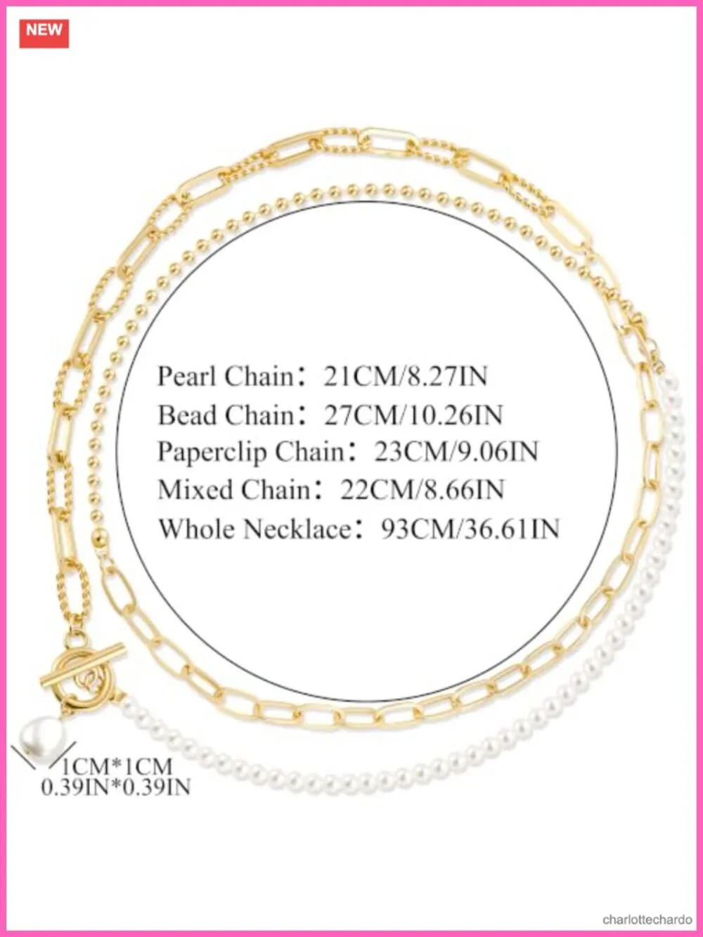 14K Gold Plated Layered Pearl Chain Necklace with Toggle Clasp